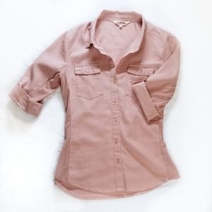 Blush Pink Button-down Shirt 3/4 Sleeve Size Large